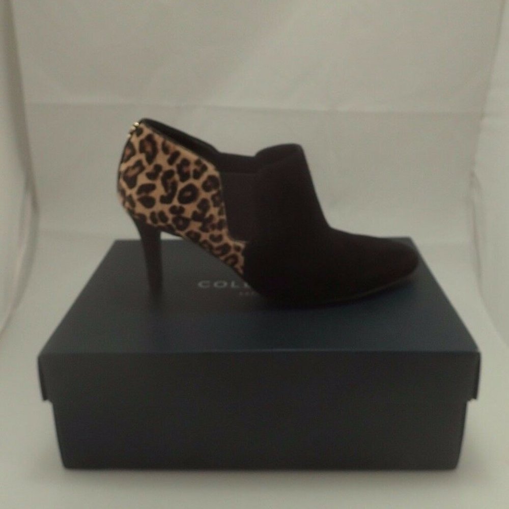 NIB COLE HAAN Maxfield Black/Cheetah Booties 7.5